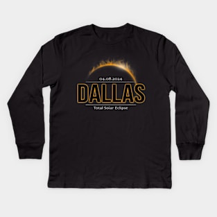 Dallas Texas America 2024 Path Of Totality Solar Eclipse Kids Long Sleeve T-Shirt